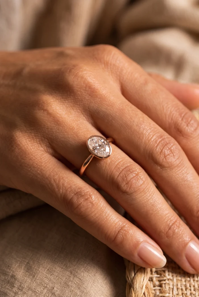 0.40 Karat Oval Roze Tektaş Yüzük